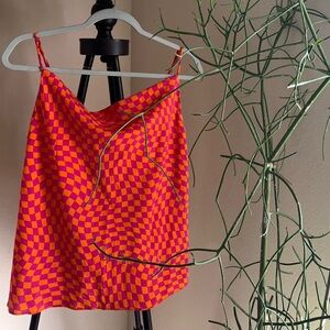DO+BE Pink & Orange Checkerboard Cowl Cami